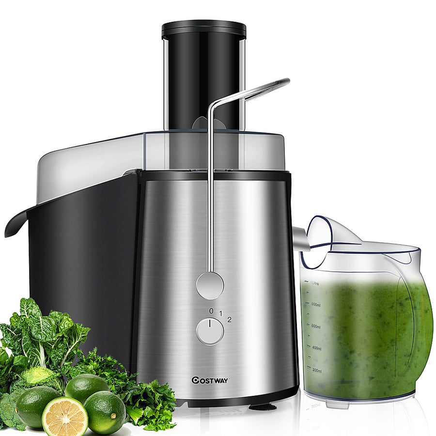 Costway - Electric Juicer Wide Mouth Fruit & Vegetable Centrifugal Juice Extractor 2 Speed - Black + Silver_0