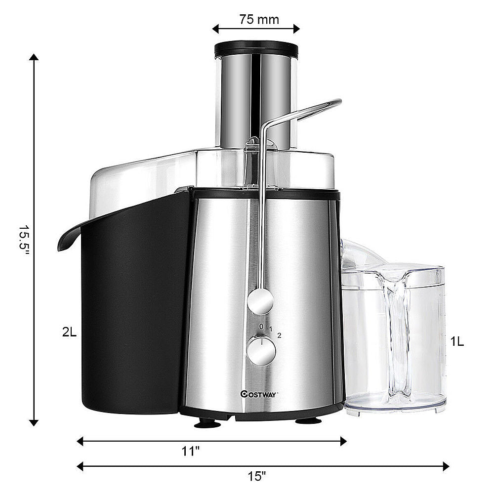 Costway - Electric Juicer Wide Mouth Fruit & Vegetable Centrifugal Juice Extractor 2 Speed - Black + Silver_1