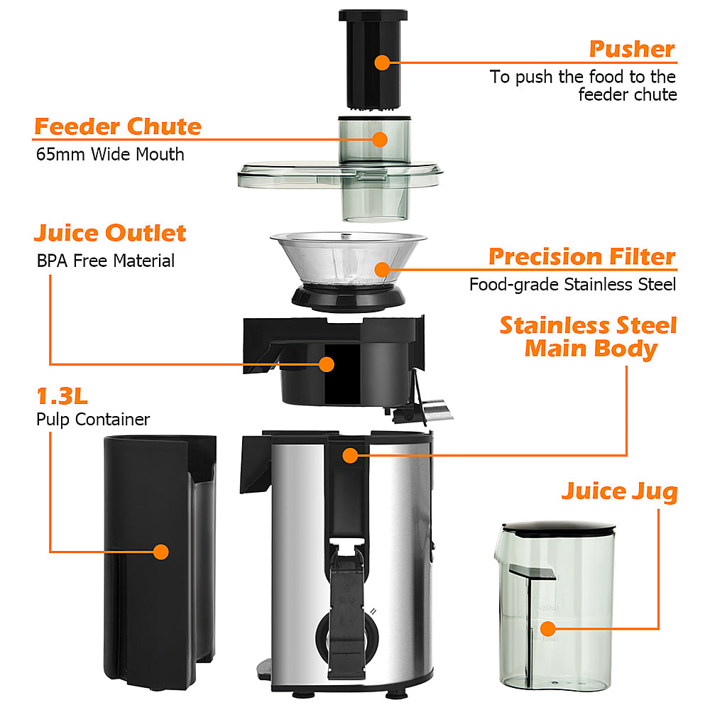 Costway - Juicer Machine Juicer Extractor Dual Speed w/ 2.5'' Feed Chute - Silver + Black_4