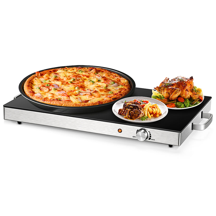 Costway - 22''x 14'' Electric Warming Tray Hot Plate Dish Warmer w/ Adjustable Temperature - Silver/Black_0