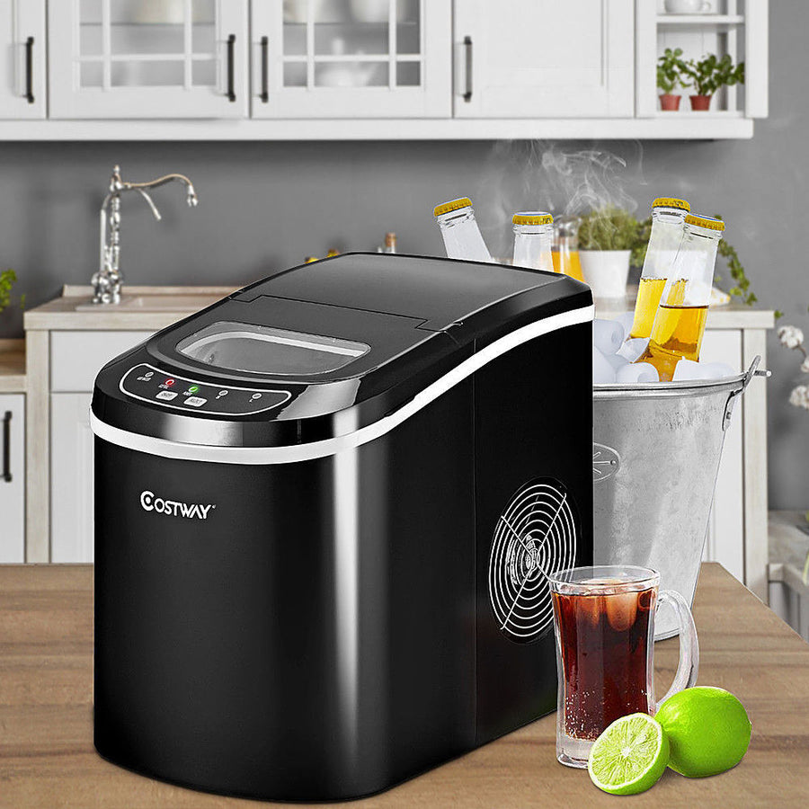 Costway - Black Portable Compact Electric Ice Maker Machine Mini Cube 26lb/Day - Black_0