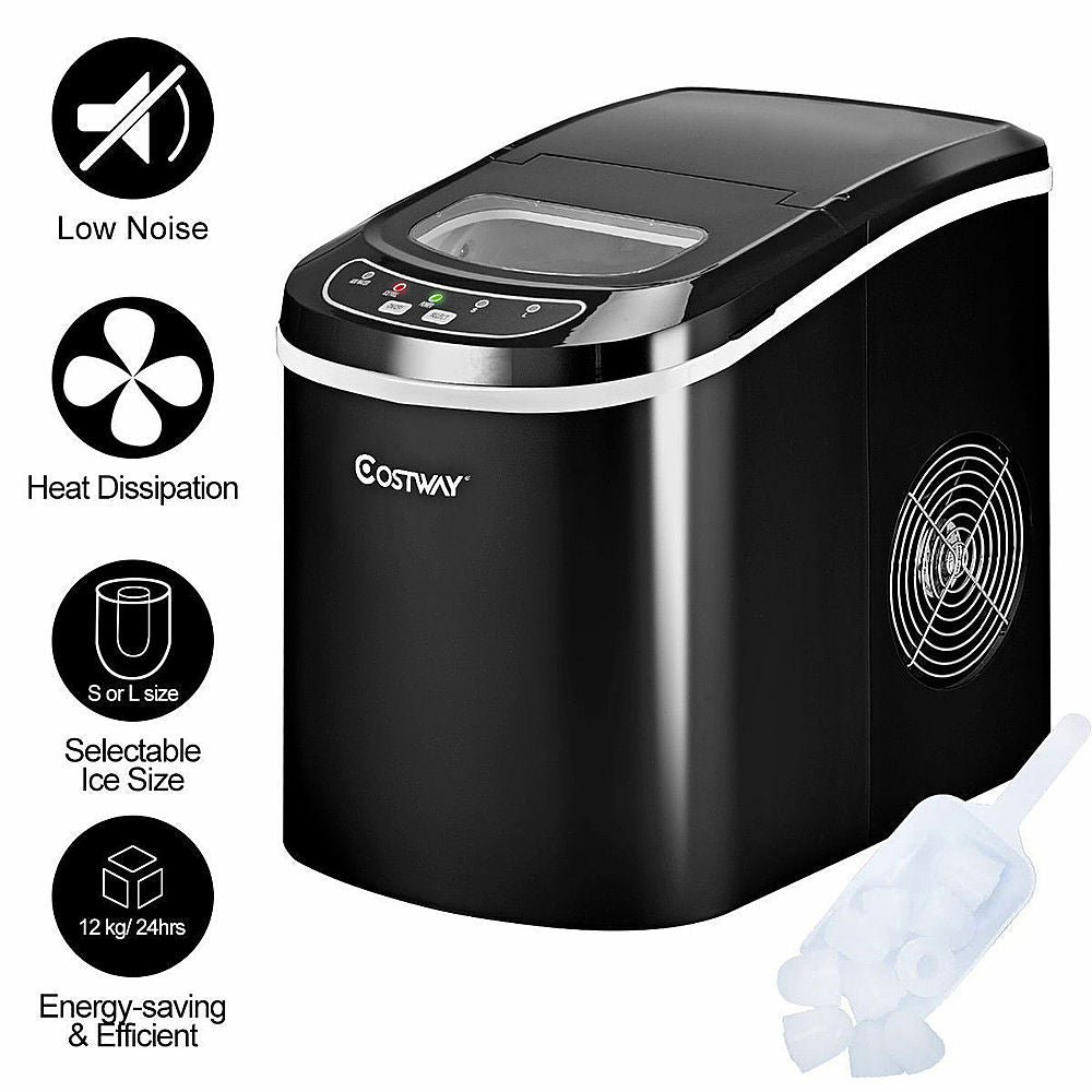 Costway - Black Portable Compact Electric Ice Maker Machine Mini Cube 26lb/Day - Black_1