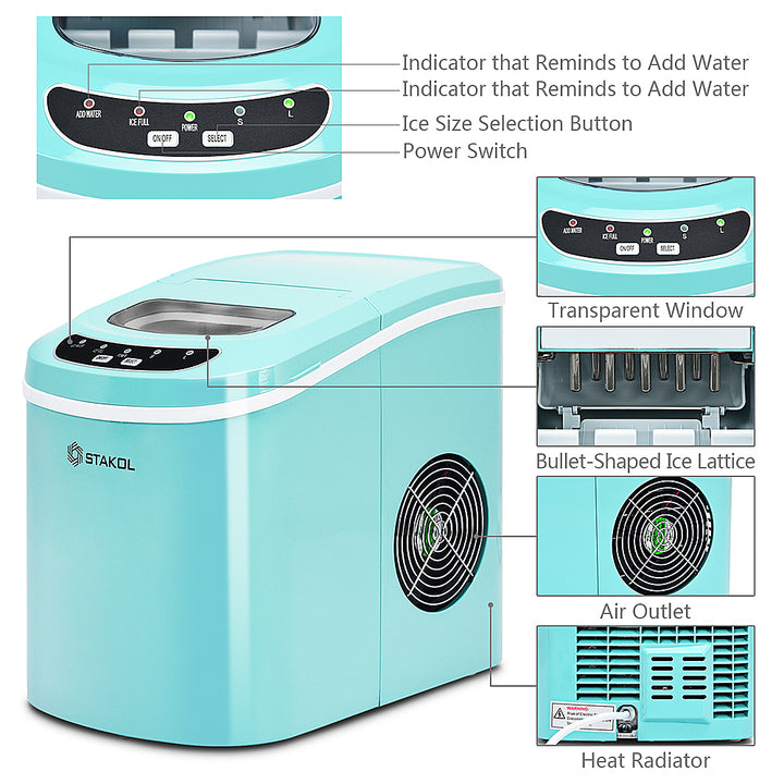 Costway - Portable Compact Electric Ice Maker Machine Mini Cube 26lb/Day - Mint Green_2