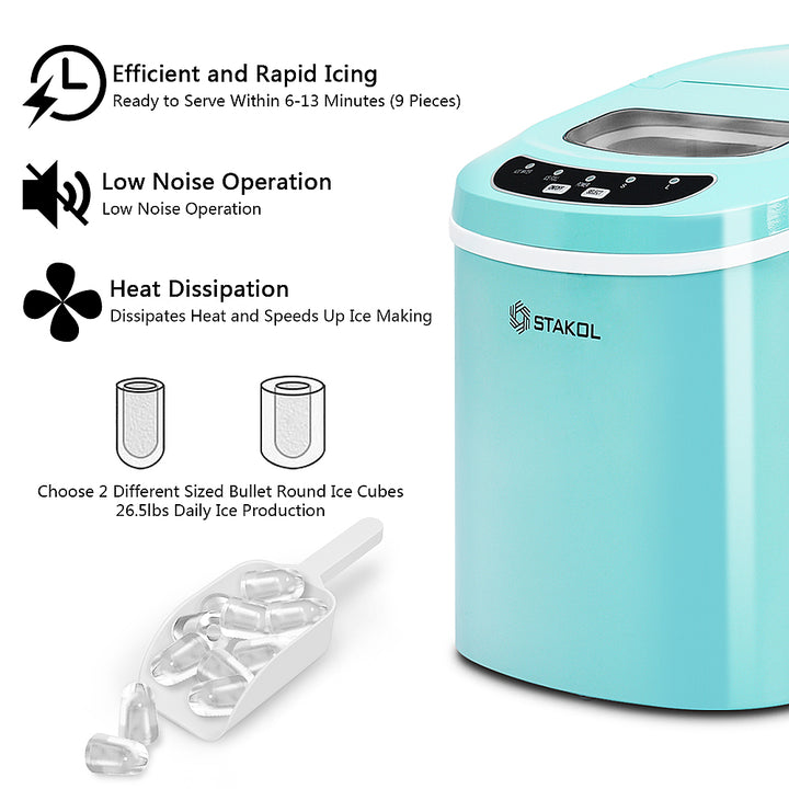 Costway - Portable Compact Electric Ice Maker Machine Mini Cube 26lb/Day - Mint Green_4