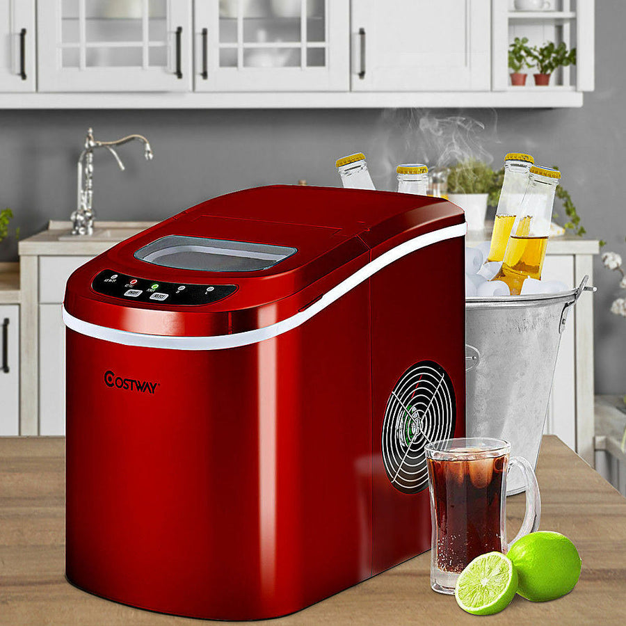 Costway - Portable Compact Electric Ice Maker Machine Mini Cube 26lb/Day - Red_0