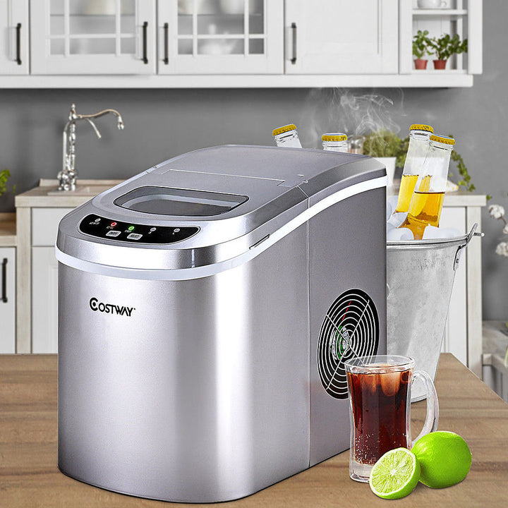 Costway - Silver Portable Compact Electric Ice Maker Machine Mini Cube 26lb/Day - Silver_0