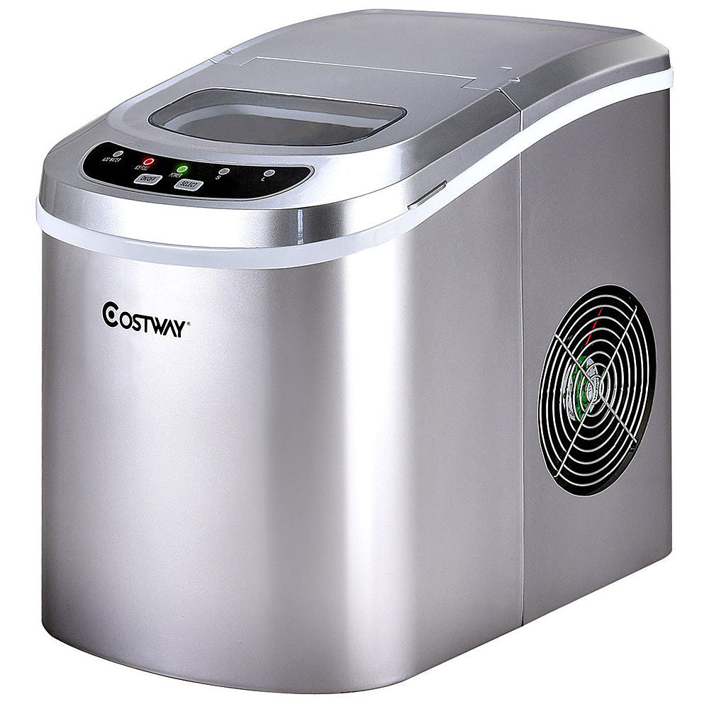 Costway - Silver Portable Compact Electric Ice Maker Machine Mini Cube 26lb/Day - Silver_1