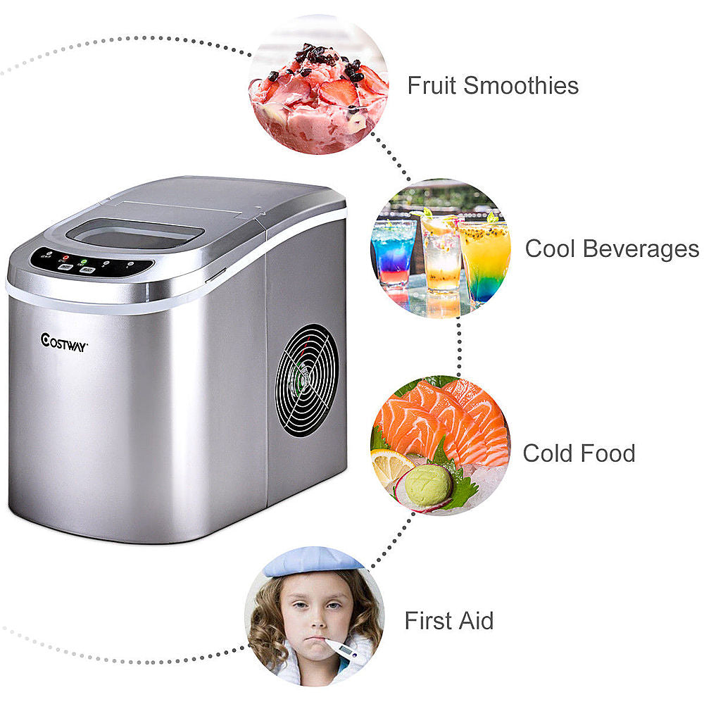 Costway - Silver Portable Compact Electric Ice Maker Machine Mini Cube 26lb/Day - Silver_2