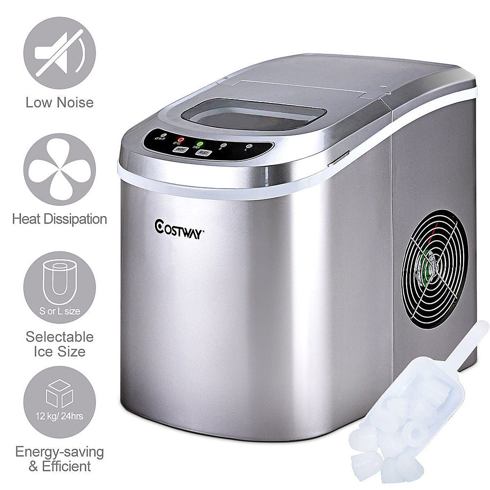 Costway - Silver Portable Compact Electric Ice Maker Machine Mini Cube 26lb/Day - Silver_3