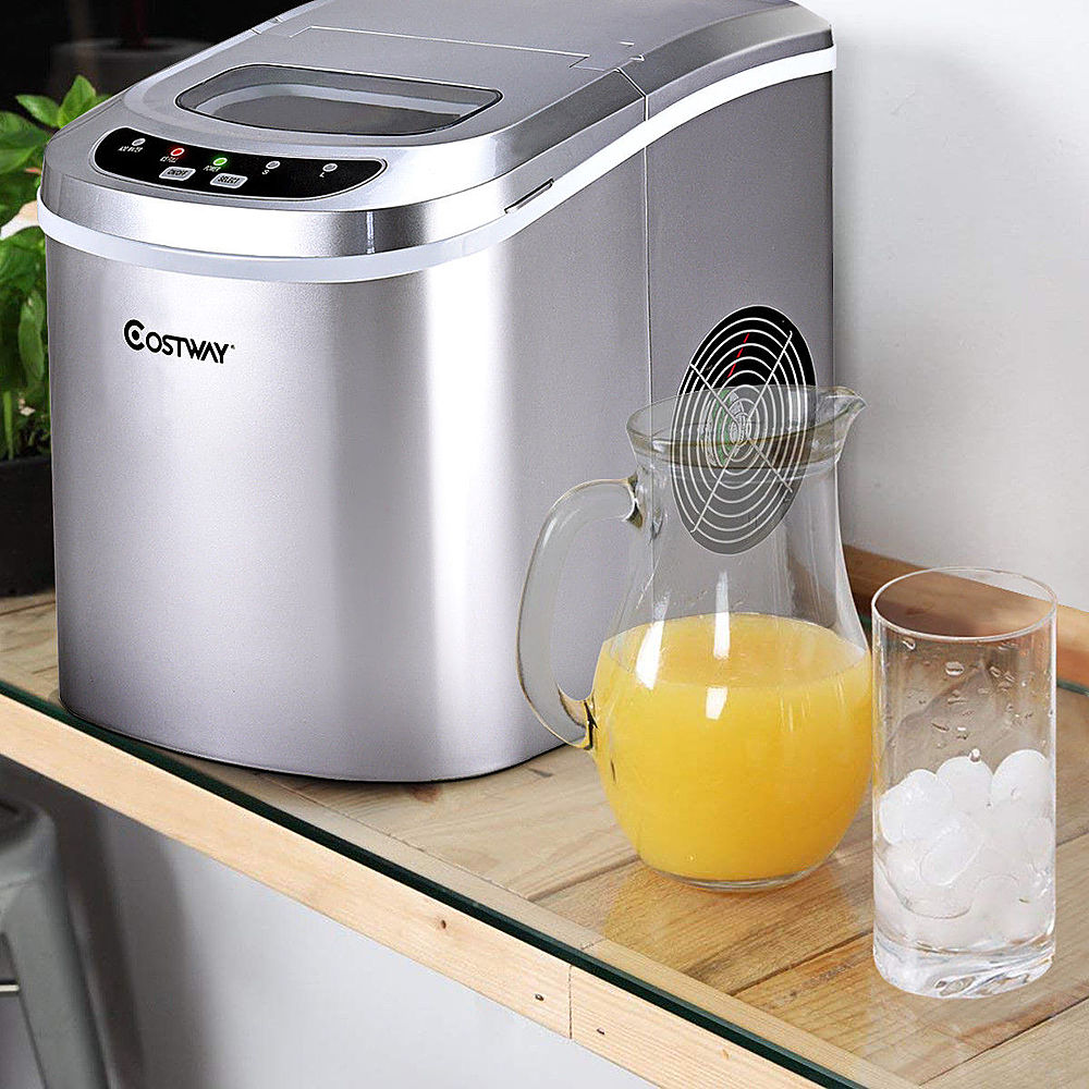 Costway - Silver Portable Compact Electric Ice Maker Machine Mini Cube 26lb/Day - Silver_6