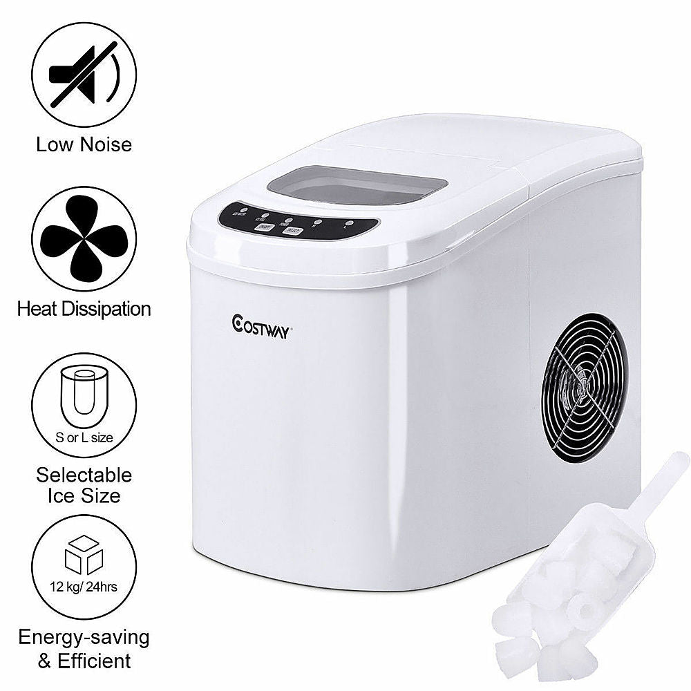 Costway - White Portable Compact Electric Ice Maker Machine Mini Cube 26lb/Day - White_2