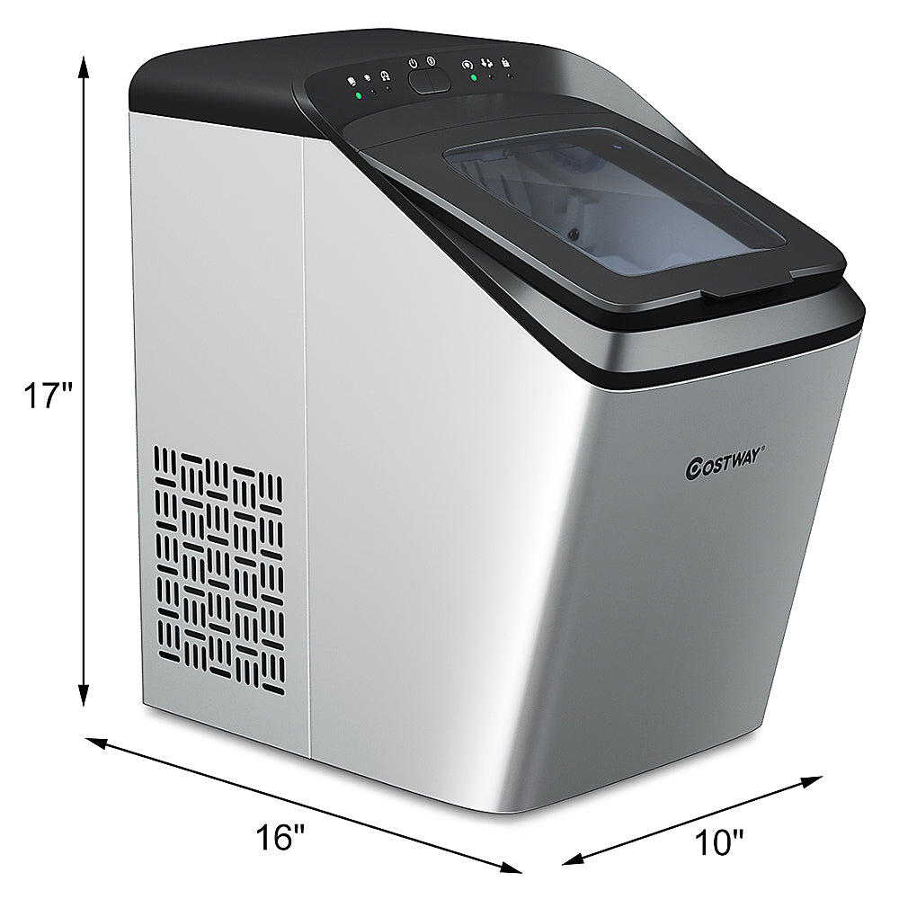 Costway - Ice Maker Countertop 33Lbs/24H Self-Clean Function w/ Scoop New - Silver_1