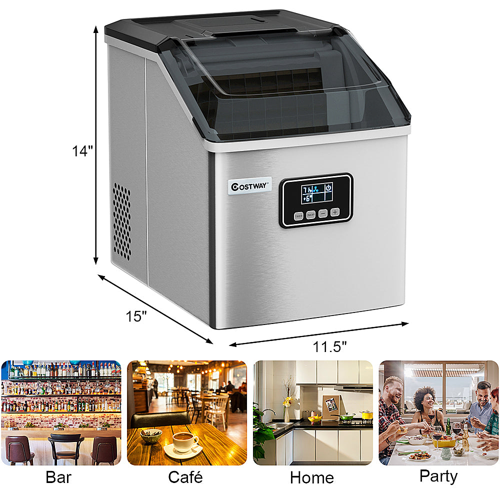 Costway - Stainless Steel Ice Maker Machine Countertop 48Lbs/24H Self-Clean with LCD Display - Silver_1