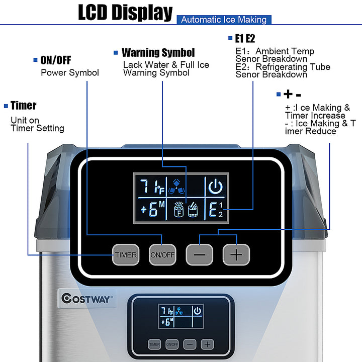 Costway - Stainless Steel Ice Maker Machine Countertop 48Lbs/24H Self-Clean with LCD Display - Silver_5