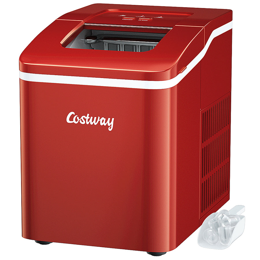 Costway - Portable Ice Maker Machine Countertop 26Lbs/24H Self-cleaning w/ Scoop - Red_0