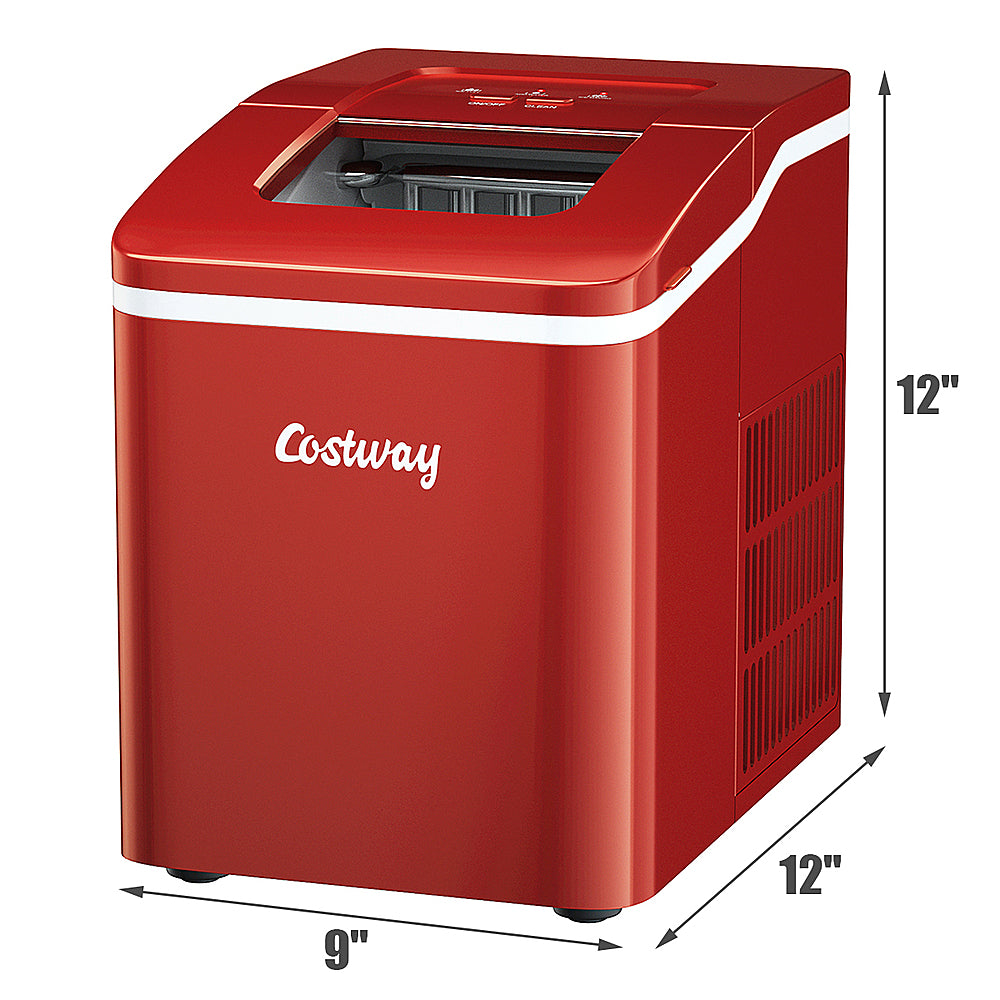 Costway - Portable Ice Maker Machine Countertop 26Lbs/24H Self-cleaning w/ Scoop - Red_1