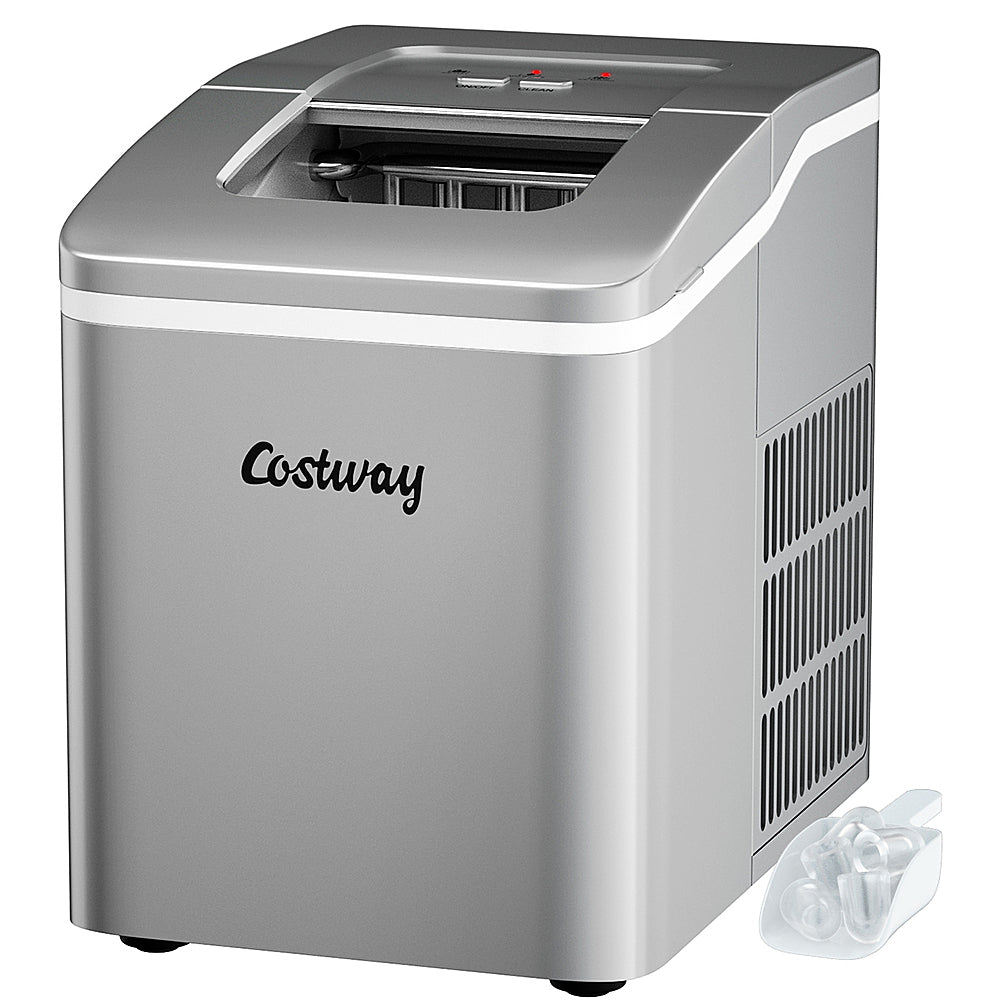 Costway - Portable Ice Maker Machine Countertop 26Lbs/24H Self-cleaning w/ Scoop - Silver_0