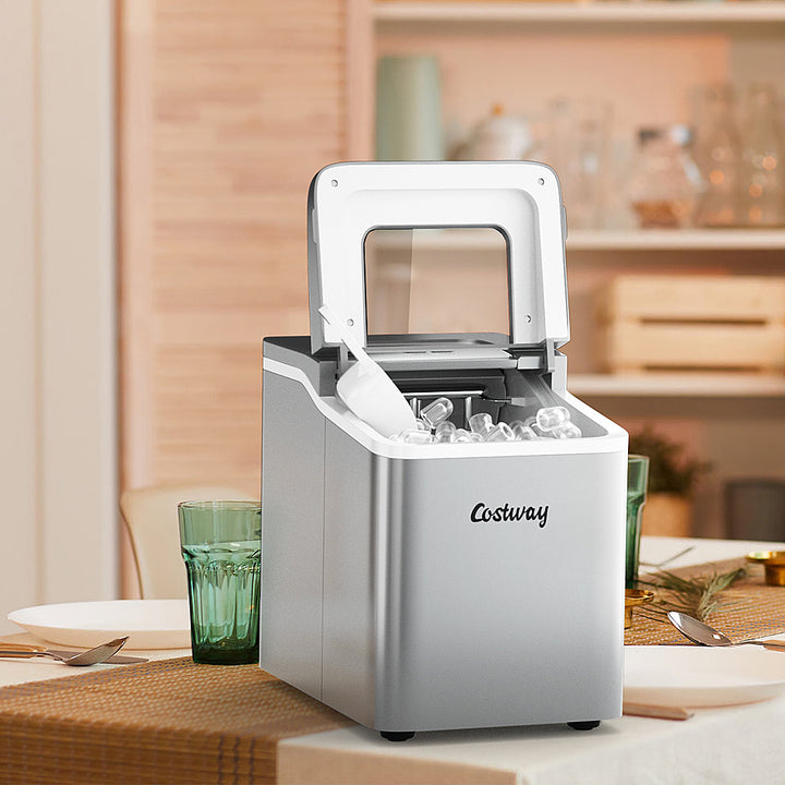 Costway - Portable Ice Maker Machine Countertop 26Lbs/24H Self-cleaning w/ Scoop - Silver_2