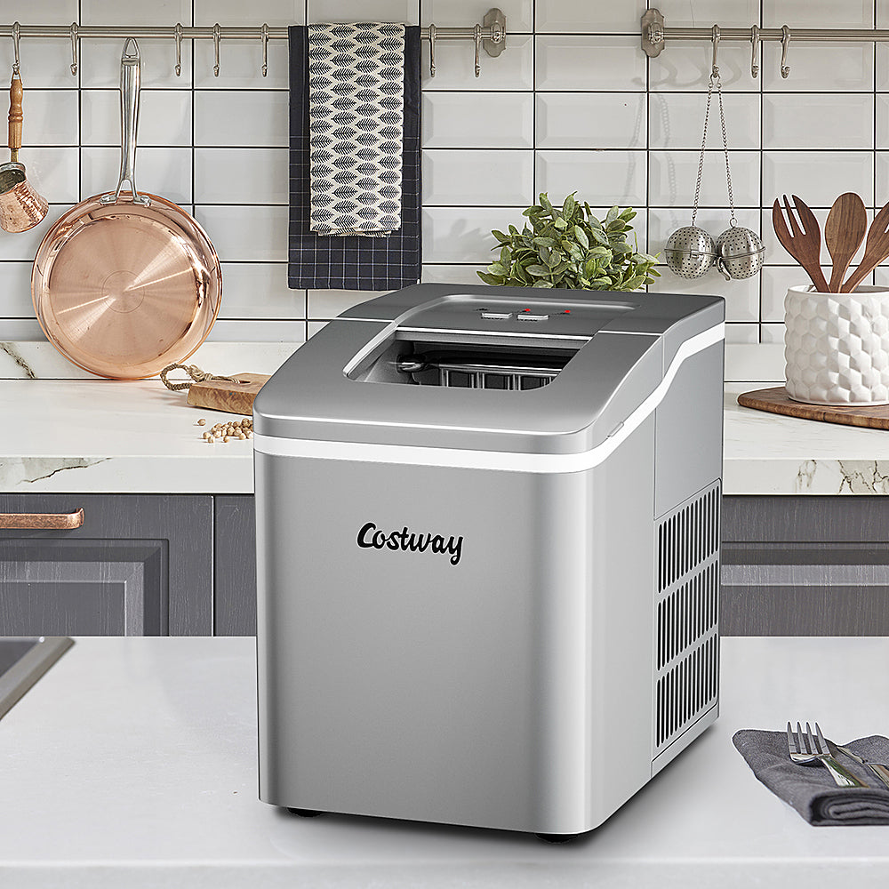 Costway - Portable Ice Maker Machine Countertop 26Lbs/24H Self-cleaning w/ Scoop - Silver_3