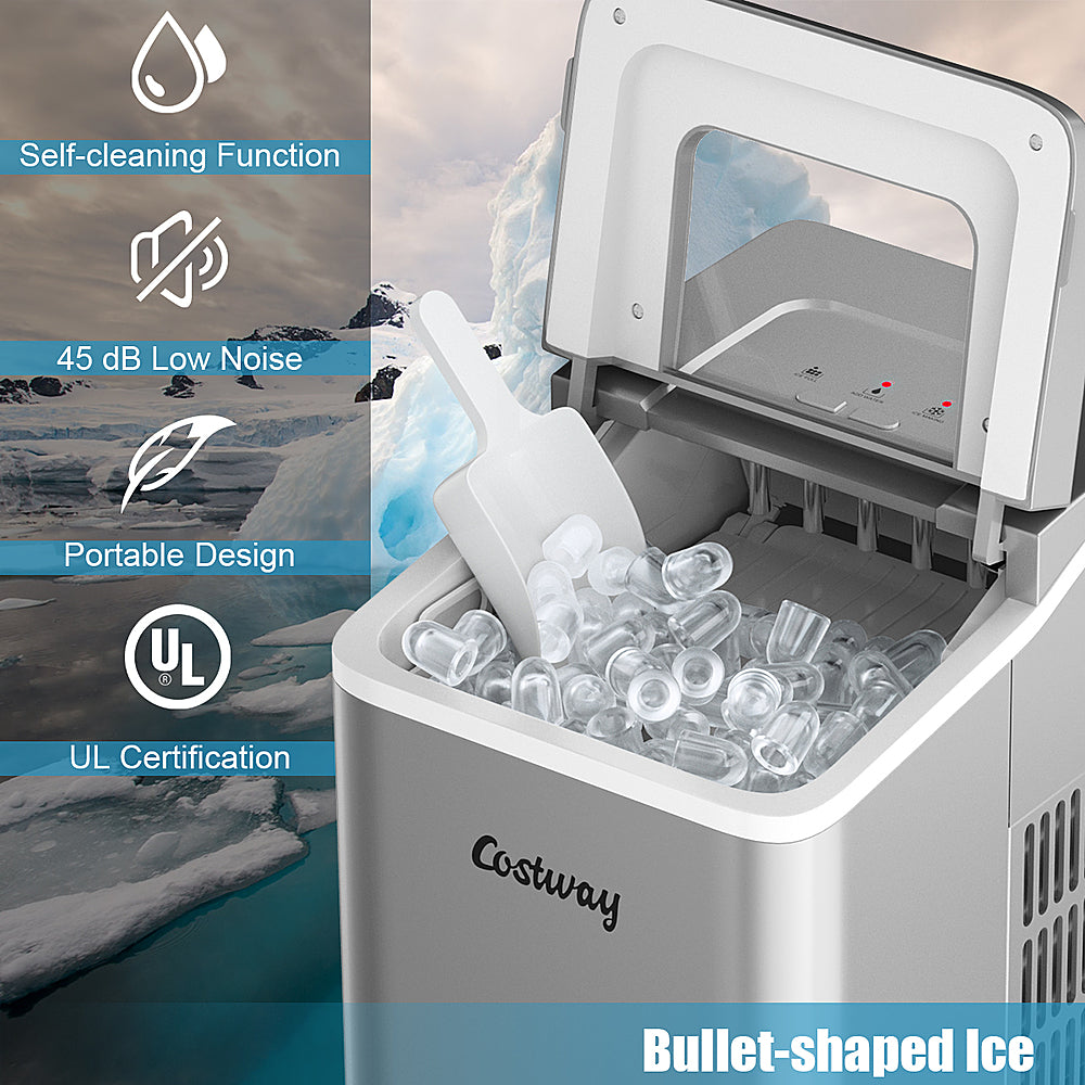 Costway - Portable Ice Maker Machine Countertop 26Lbs/24H Self-cleaning w/ Scoop - Silver_4