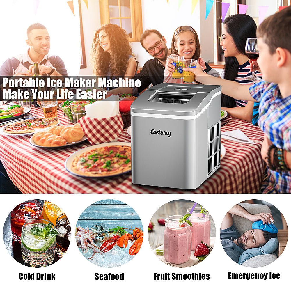 Costway - Portable Ice Maker Machine Countertop 26Lbs/24H Self-cleaning w/ Scoop - Silver_8