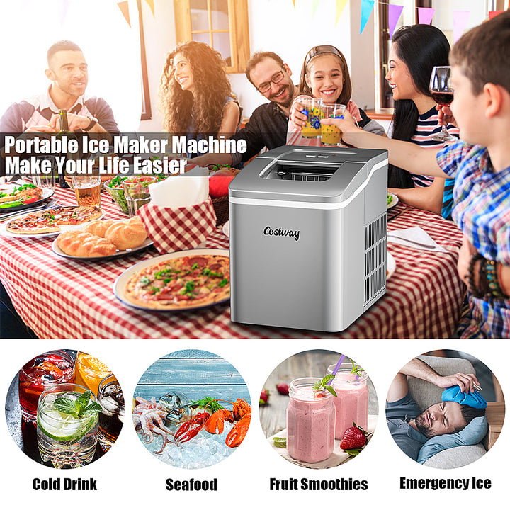 Costway - Portable Ice Maker Machine Countertop 26Lbs/24H Self-cleaning w/ Scoop - Silver_8