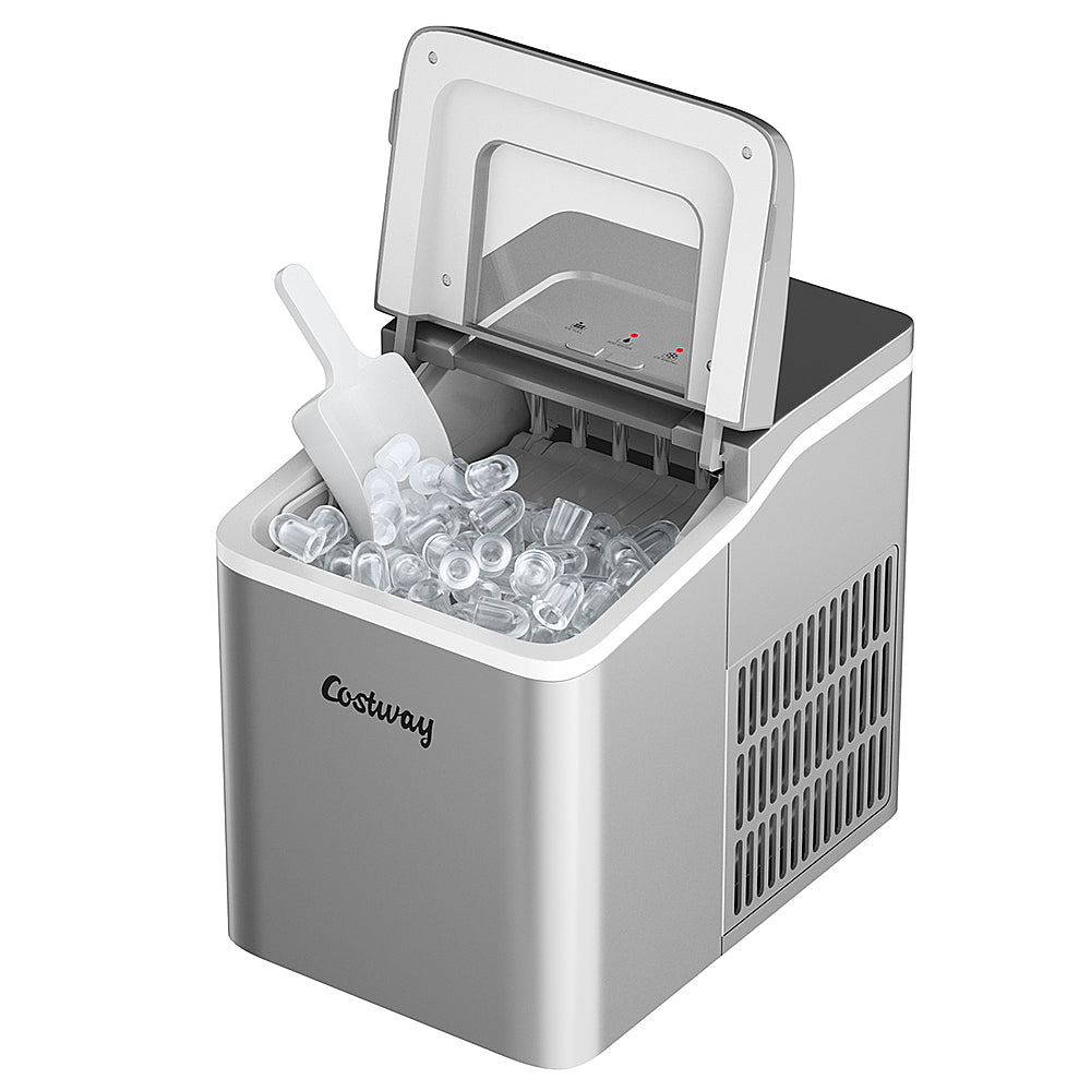 Costway - Portable Ice Maker Machine Countertop 26Lbs/24H Self-cleaning w/ Scoop - Silver_9