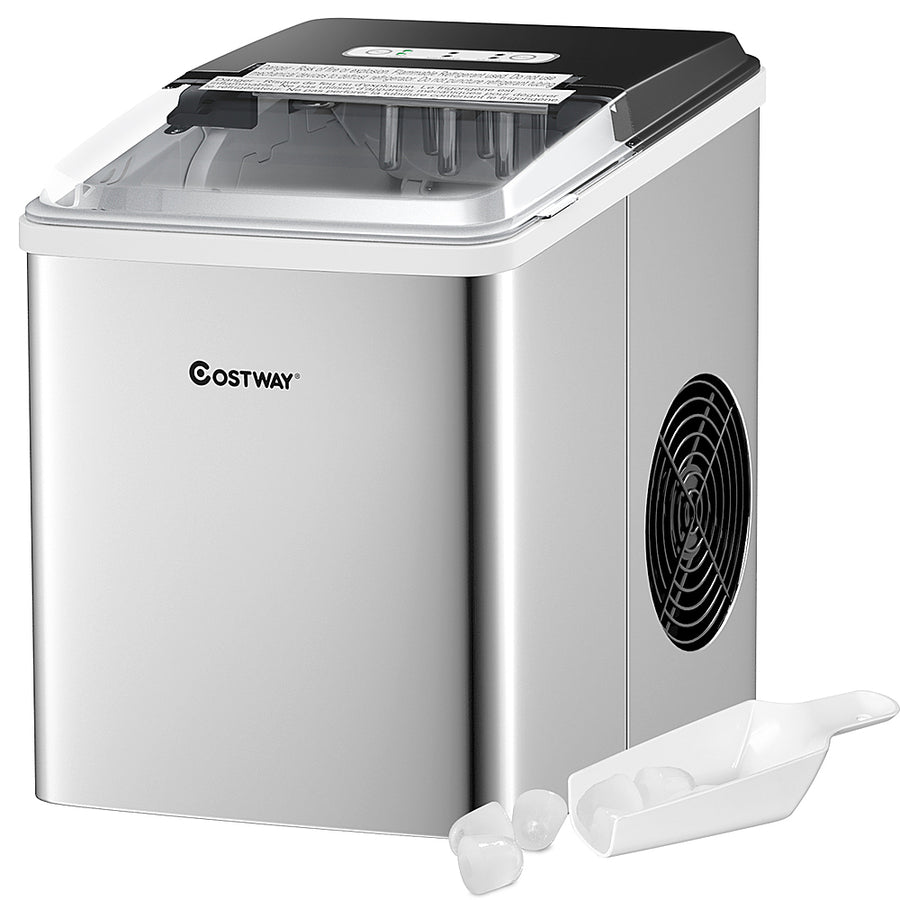 Costway - Ice Maker Machine Countertop 26Lbs/24H Self-Clean W/ Scoop - Silver_0