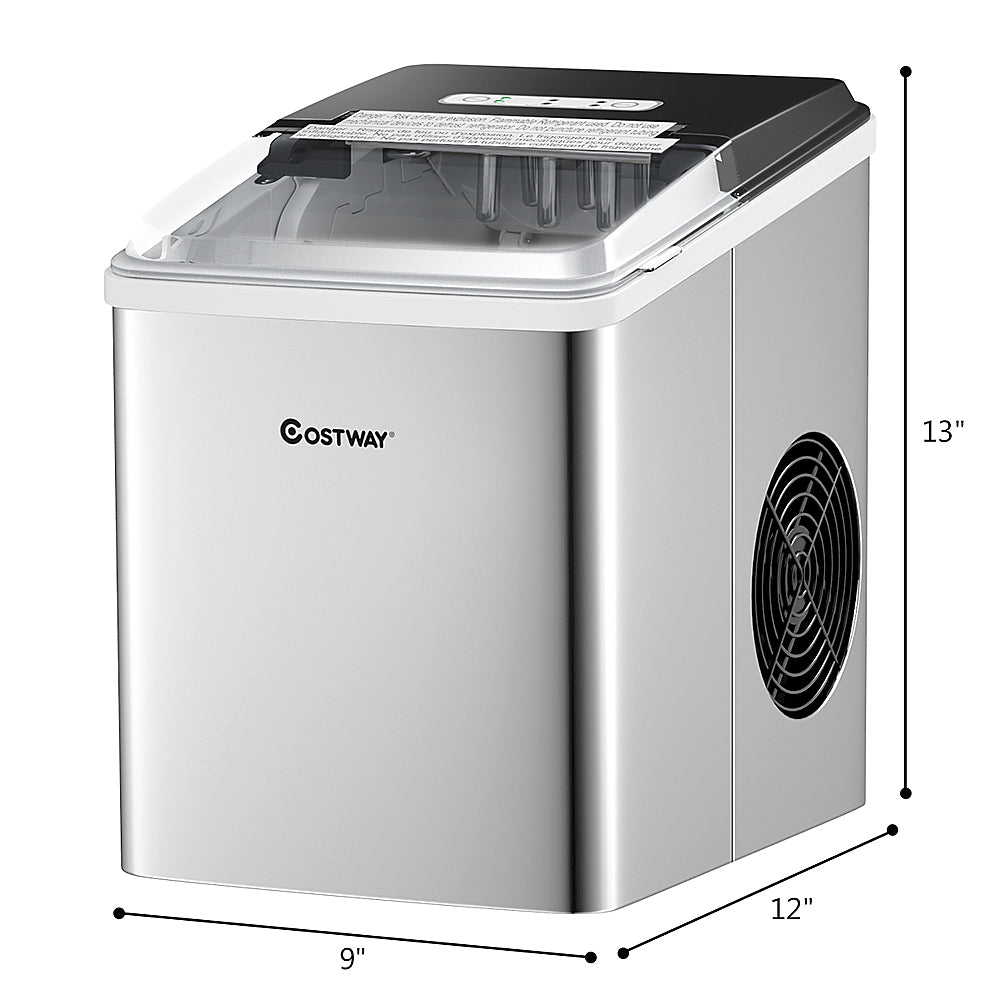 Costway - Ice Maker Machine Countertop 26Lbs/24H Self-Clean W/ Scoop - Silver_1