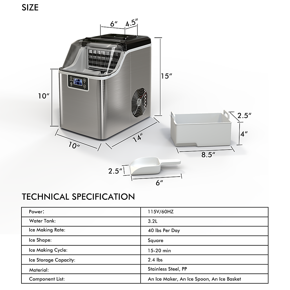 Costway - Portable Ice Maker 40Lbs/24H Countertop Self-Cleaning with Ice Scoop and Basket - Silver_1