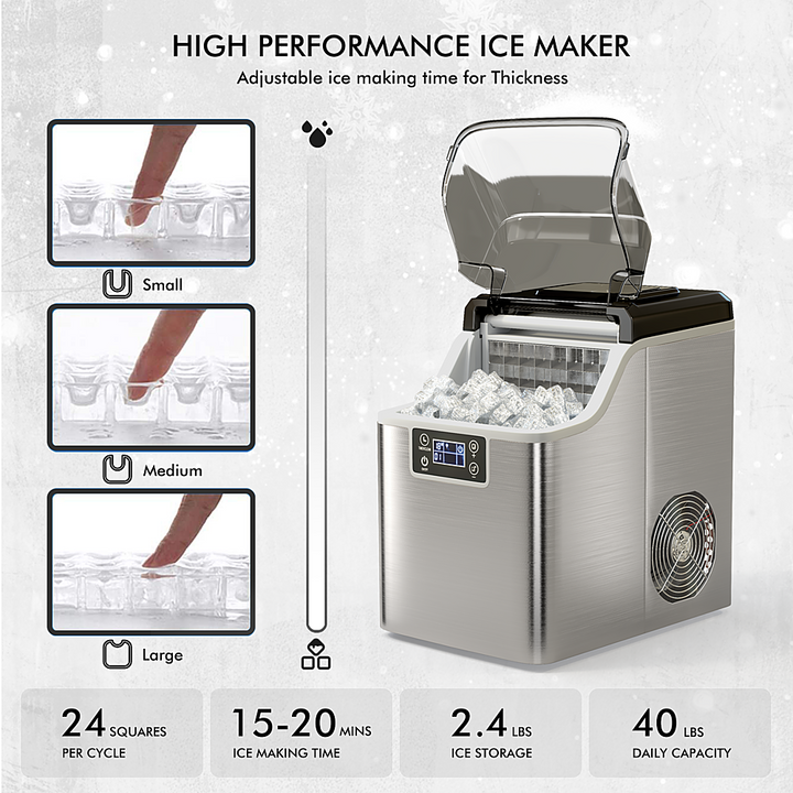 Costway - Portable Ice Maker 40Lbs/24H Countertop Self-Cleaning with Ice Scoop and Basket - Silver_6