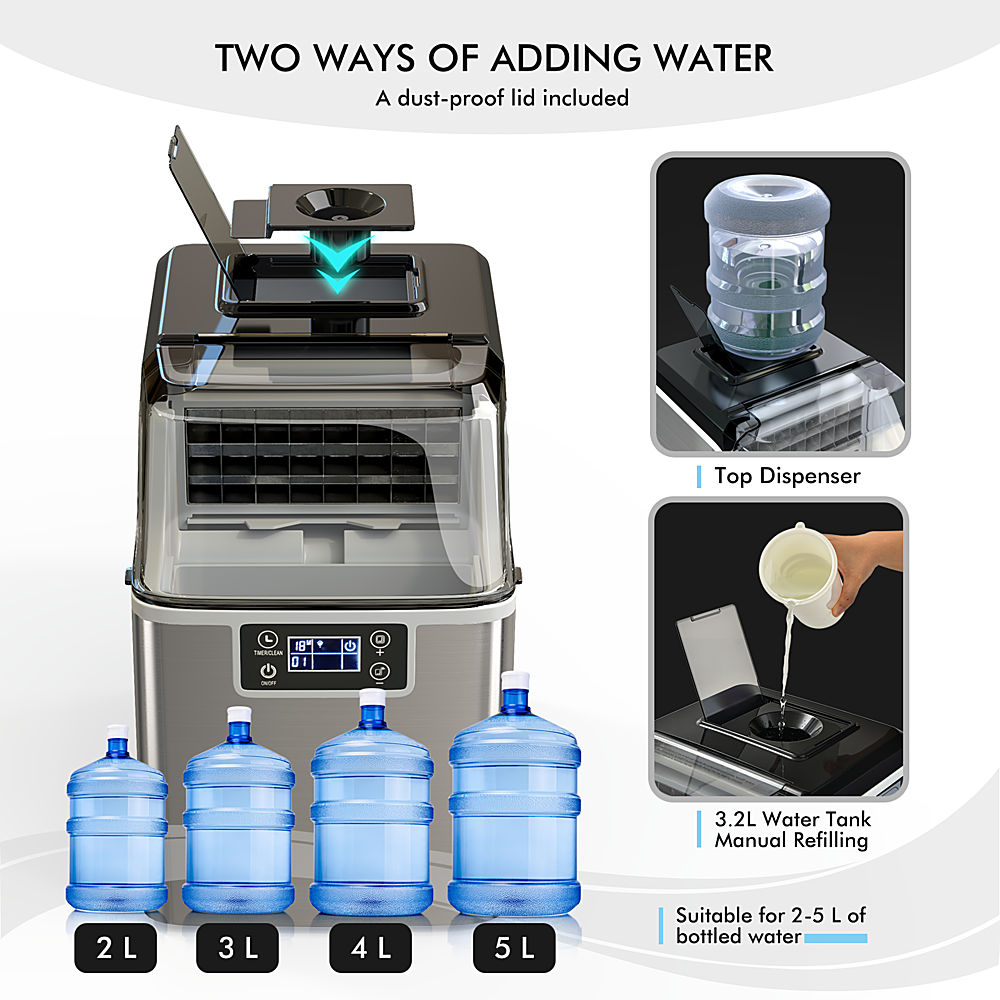 Costway - Portable Ice Maker 40Lbs/24H Countertop Self-Cleaning with Ice Scoop and Basket - Silver_8