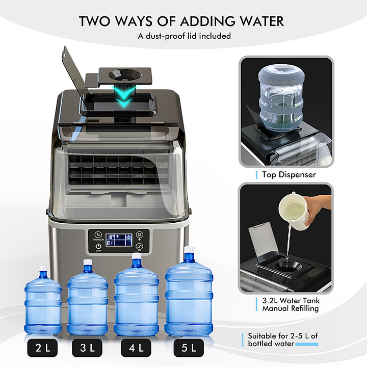 Costway - Portable Ice Maker 40Lbs/24H Countertop Self-Cleaning with Ice Scoop and Basket - Silver_8