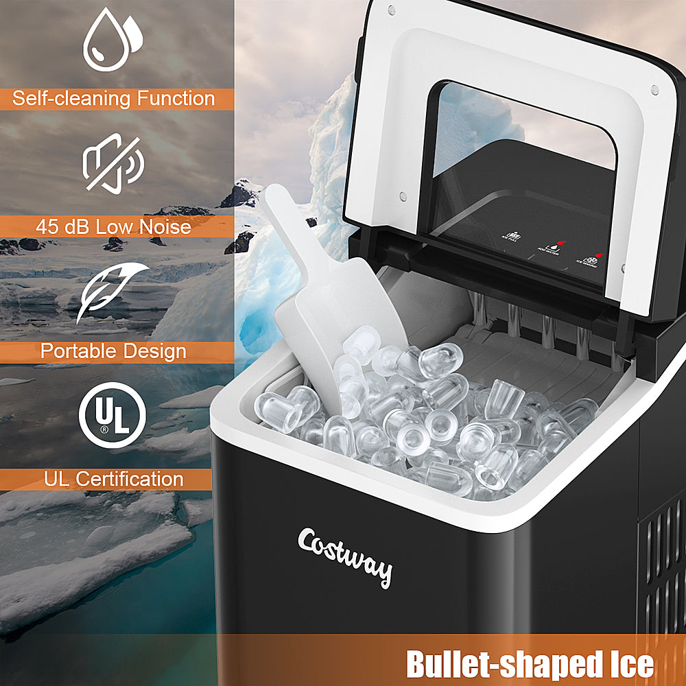 Costway - Portable Ice Maker Machine Countertop 26Lbs/24H Self-cleaning w/ Scoop - Black_4