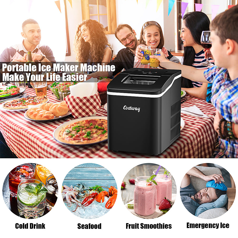 Costway - Portable Ice Maker Machine Countertop 26Lbs/24H Self-cleaning w/ Scoop - Black_8