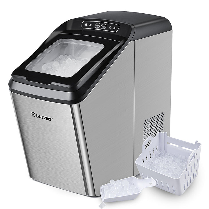 Costway - Nugget Ice Maker Machine Countertop Chewable Ice Maker 29lb/Day Self-Cleaning - Silver_0