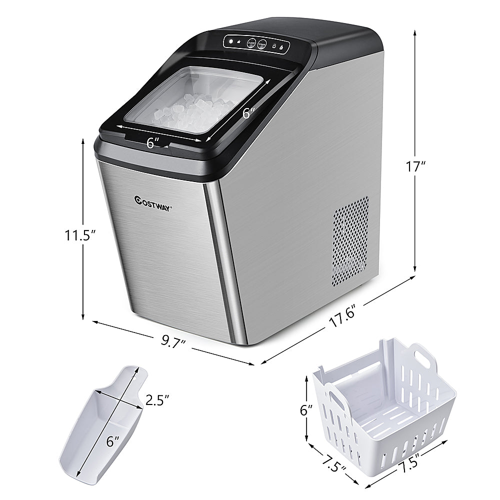 Costway - Nugget Ice Maker Machine Countertop Chewable Ice Maker 29lb/Day Self-Cleaning - Silver_1