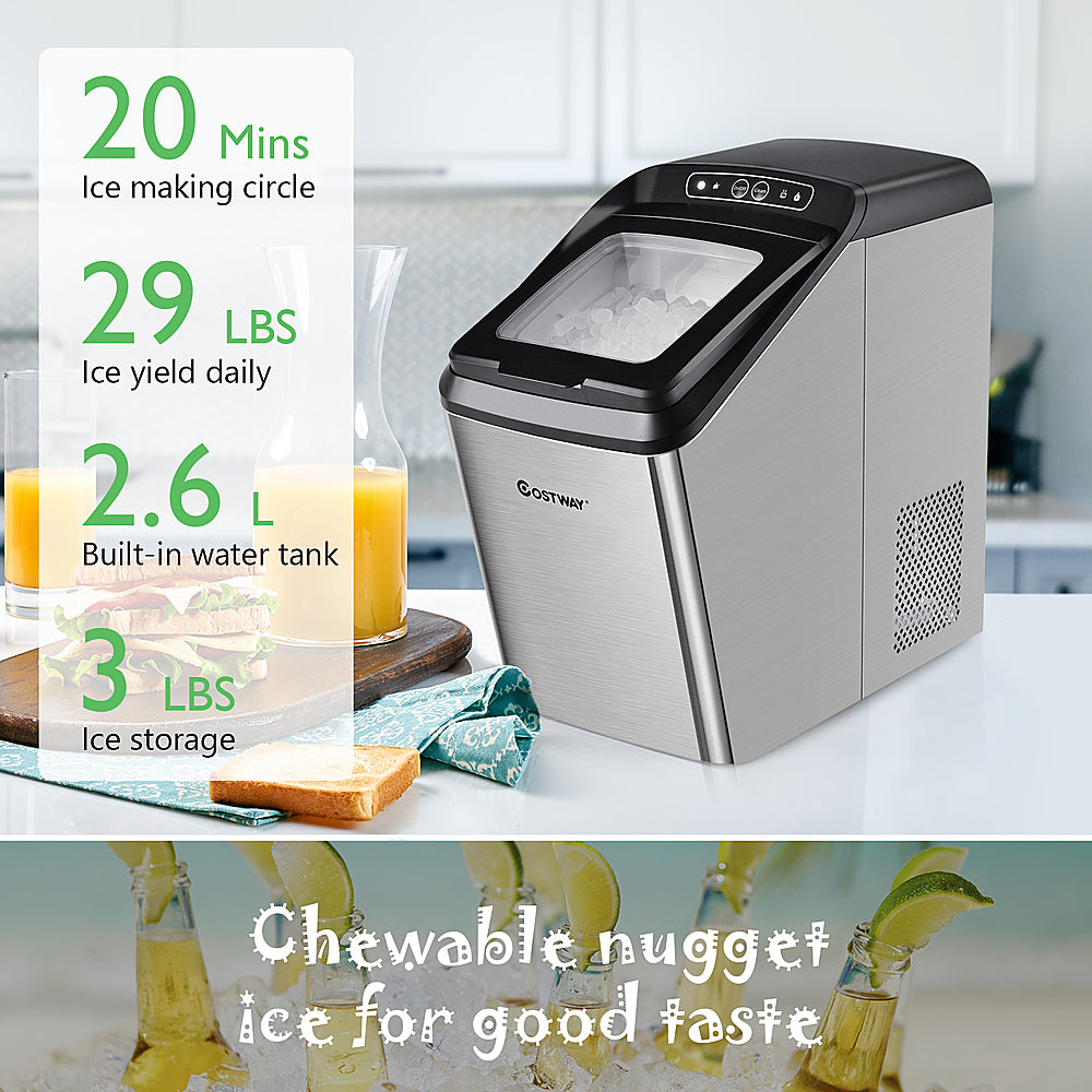 Costway - Nugget Ice Maker Machine Countertop Chewable Ice Maker 29lb/Day Self-Cleaning - Silver_4