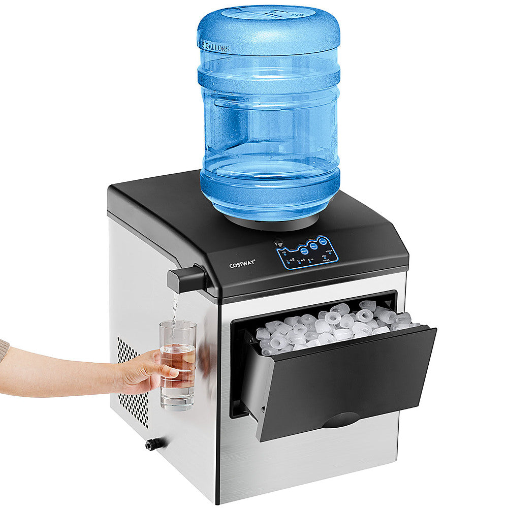 Costway - 2-in-1 Countertop Ice Maker Water Dispenser 48Lbs/24H w/ Scoop - Black/Silver_0