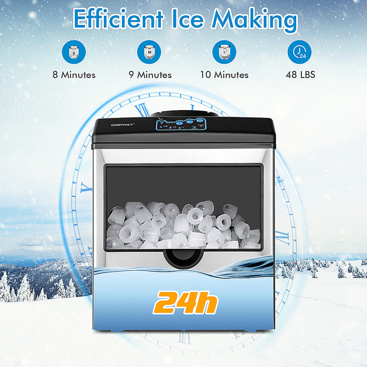 Costway - 2-in-1 Countertop Ice Maker Water Dispenser 48Lbs/24H w/ Scoop - Black/Silver_4