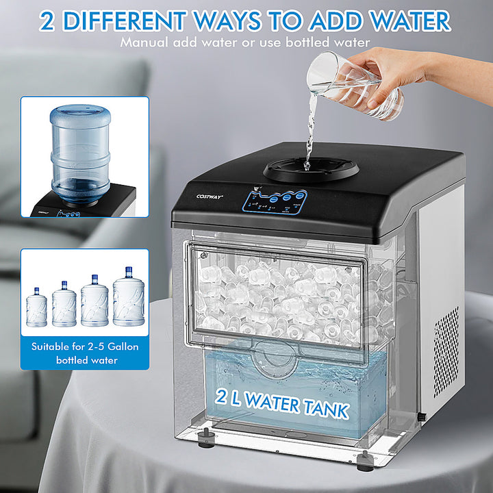 Costway - 2-in-1 Countertop Ice Maker Water Dispenser 48Lbs/24H w/ Scoop - Black/Silver_5