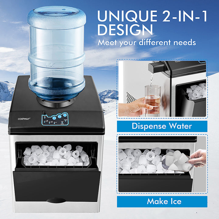 Costway - 2-in-1 Countertop Ice Maker Water Dispenser 48Lbs/24H w/ Scoop - Black/Silver_7