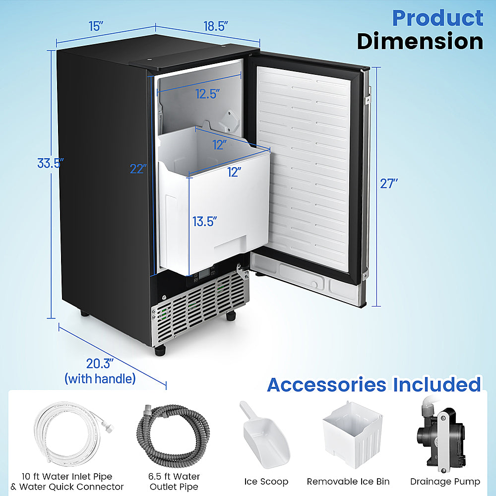 Costway - Built-in Ice Maker Free-Standing/Under Counter Machine 80lbs/Day w/ Drain Pump - Silver/Black_1