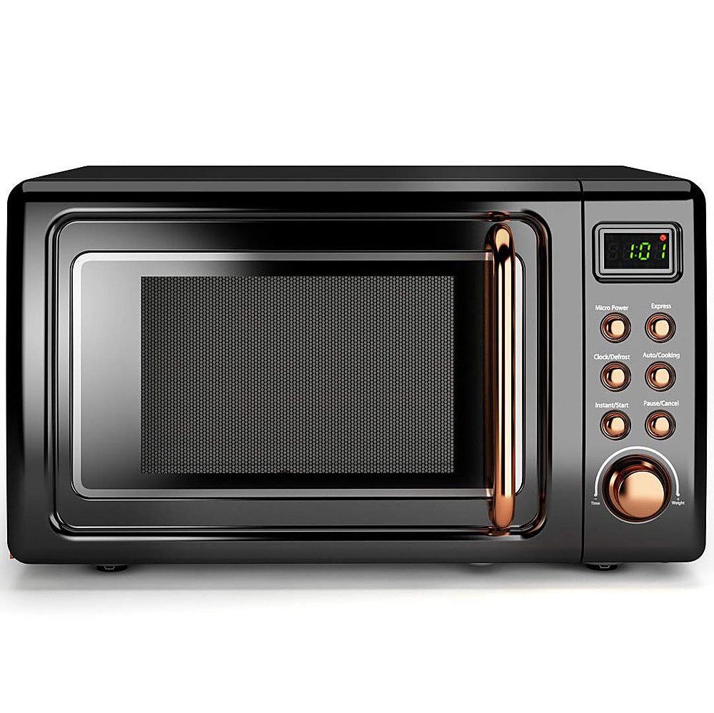 Costway - 0.7Cu.ft Retro Countertop Microwave Oven 700W LED Display Glass Turntable - Rose Gold_0