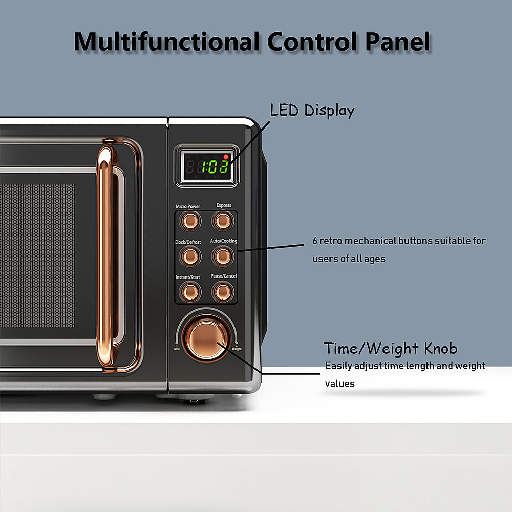 Costway - 0.7Cu.ft Retro Countertop Microwave Oven 700W LED Display Glass Turntable - Rose Gold_5