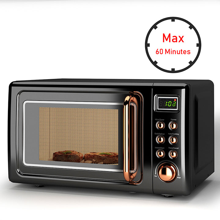 Costway - 0.7Cu.ft Retro Countertop Microwave Oven 700W LED Display Glass Turntable - Rose Gold_6