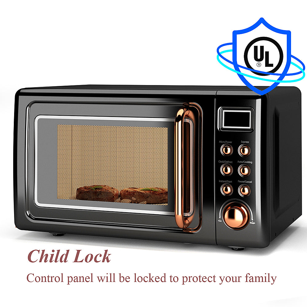 Costway - 0.7Cu.ft Retro Countertop Microwave Oven 700W LED Display Glass Turntable - Rose Gold_7