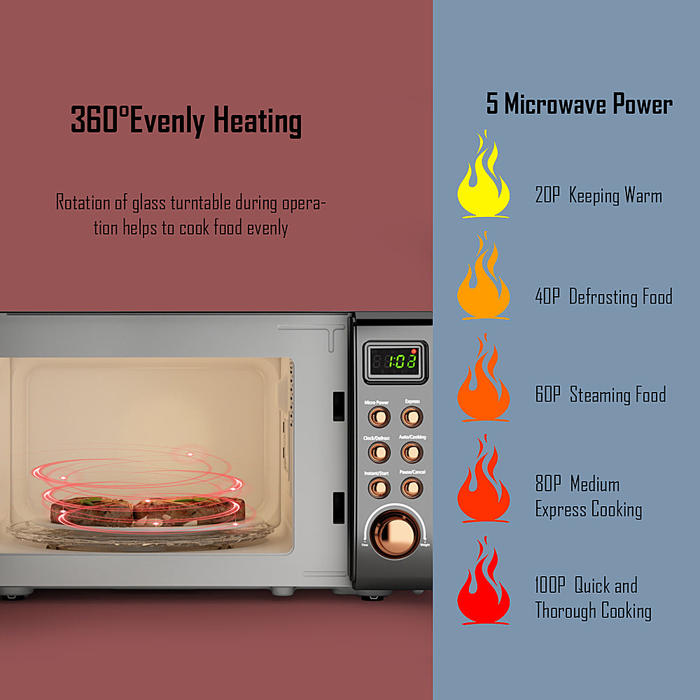 Costway - 0.7Cu.ft Retro Countertop Microwave Oven 700W LED Display Glass Turntable - Rose Gold_9