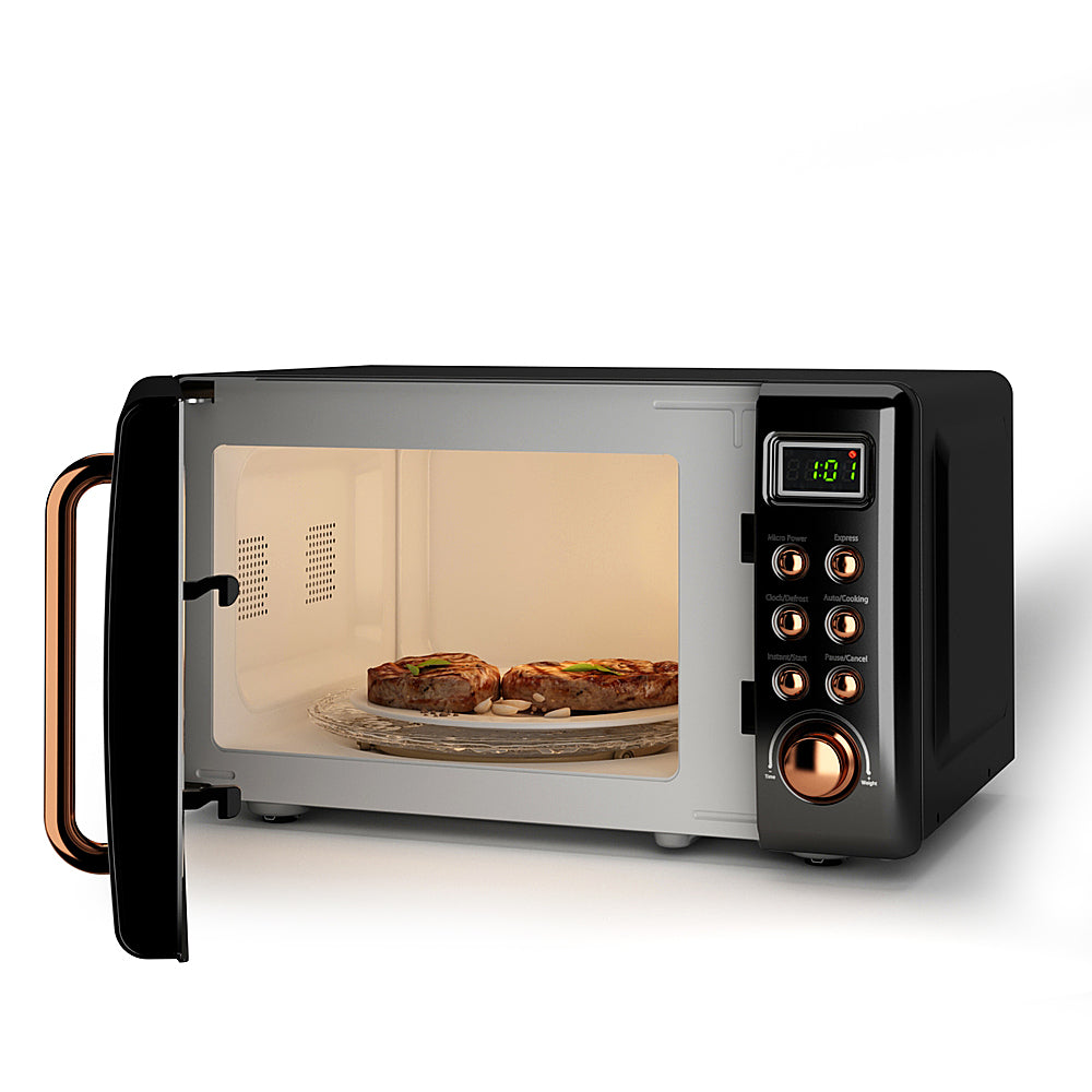 Costway - 0.7Cu.ft Retro Countertop Microwave Oven 700W LED Display Glass Turntable - Rose Gold_10