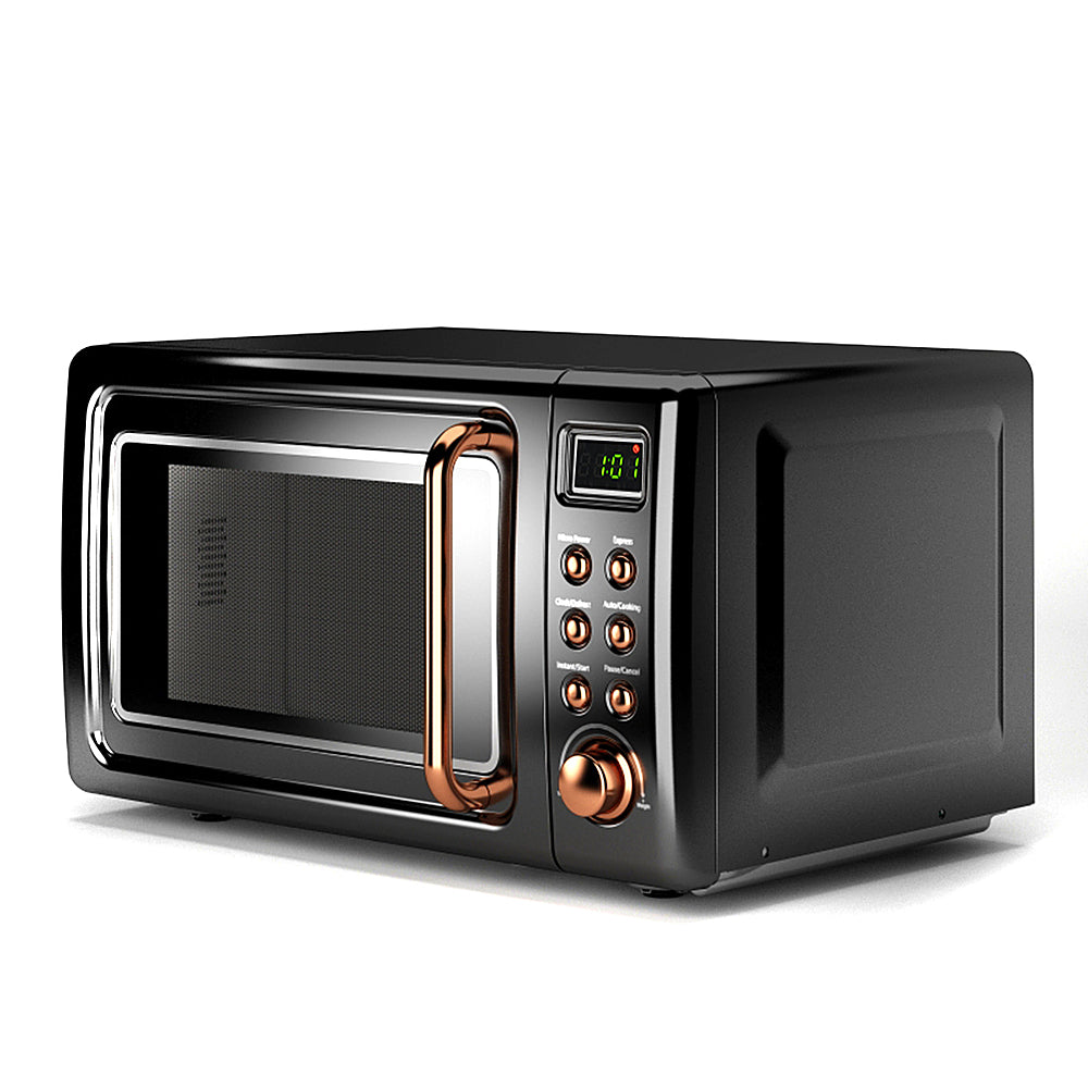 Costway - 0.7Cu.ft Retro Countertop Microwave Oven 700W LED Display Glass Turntable - Rose Gold_11